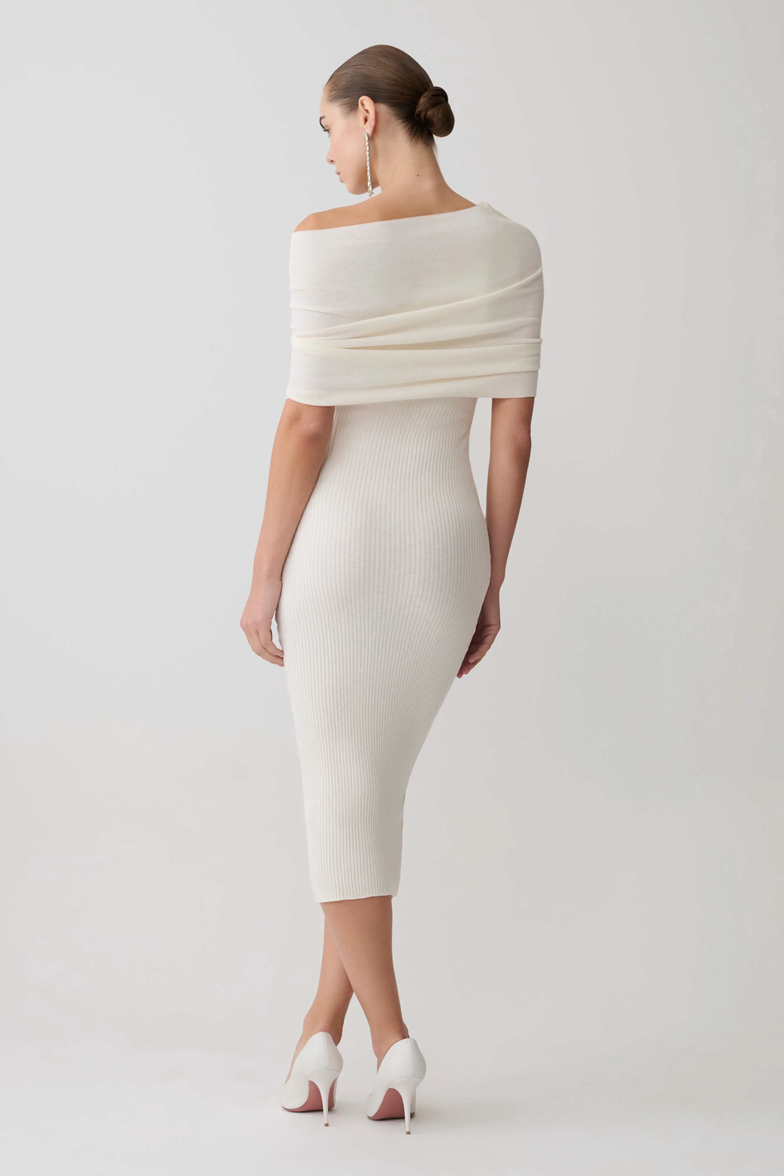 Zandie Cashmere Blend Knit Midi Dress - Ivory - Image 3