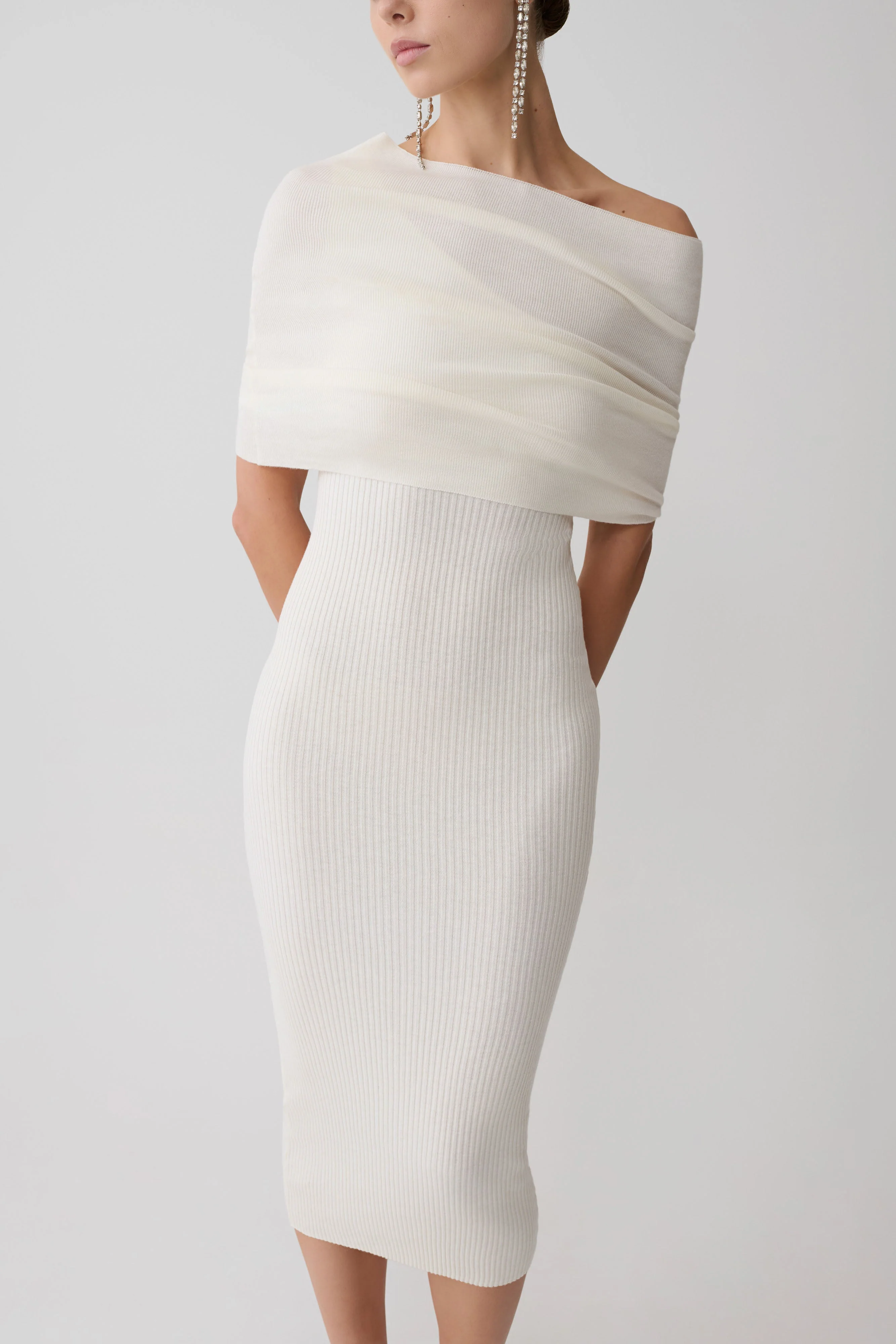 Zandie Cashmere Blend Knit Midi Dress - Ivory - Image 4