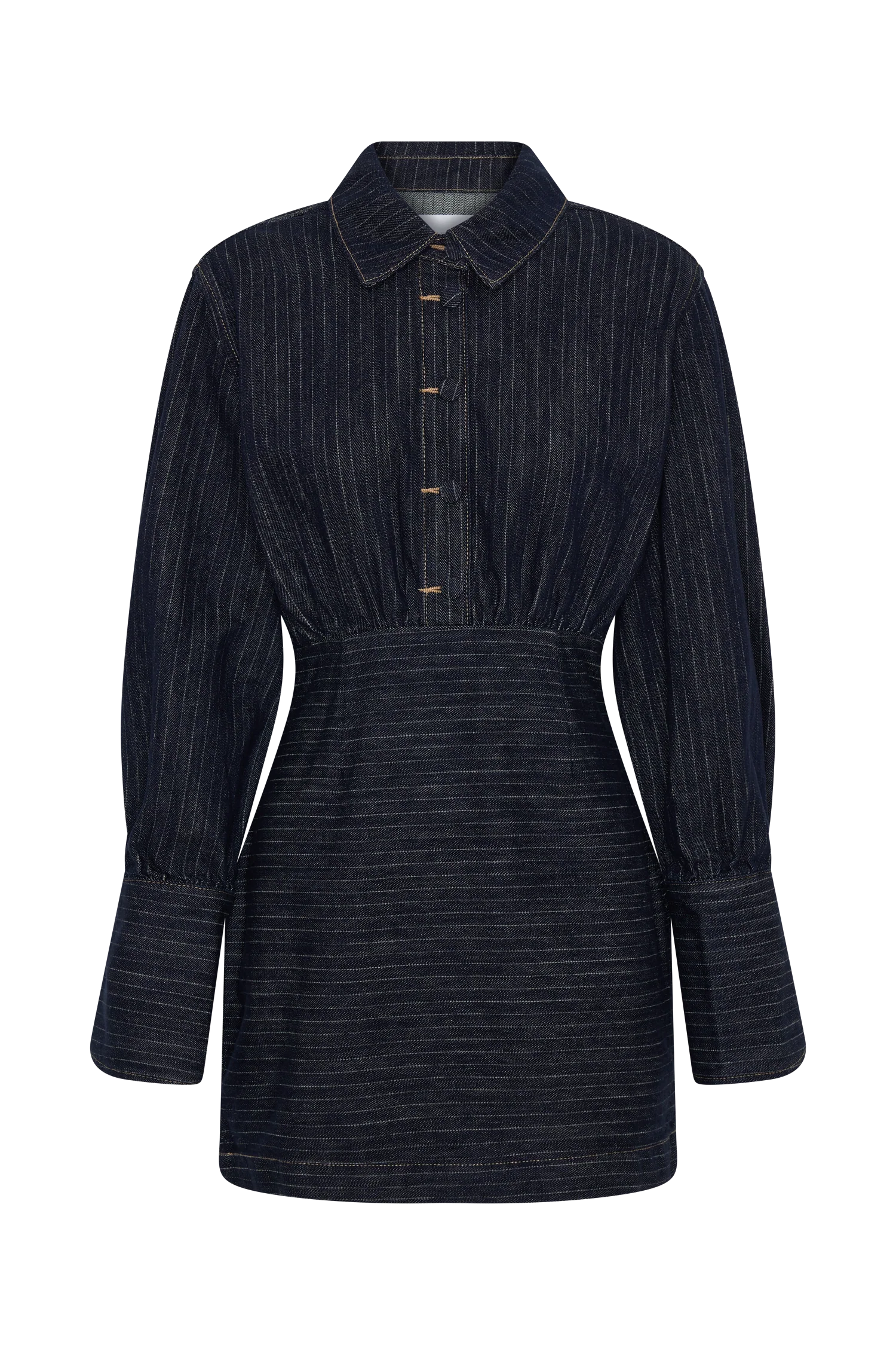 Zarah Denim Long Sleeve Mini Dress - Indigo Pinstripe - Image 7