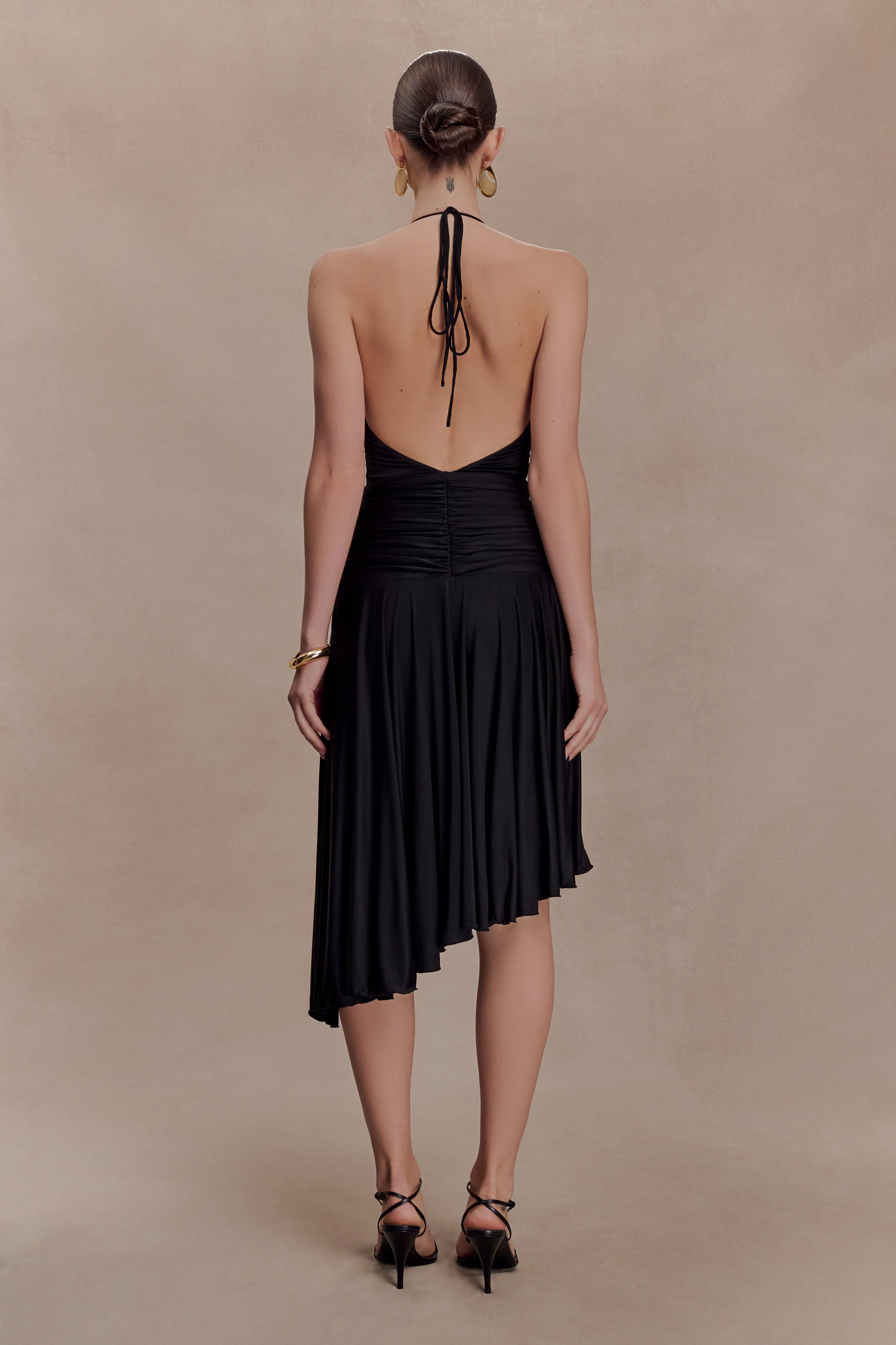 Zelda Asymmetric Slinky Midi Dress - Black - Image 2