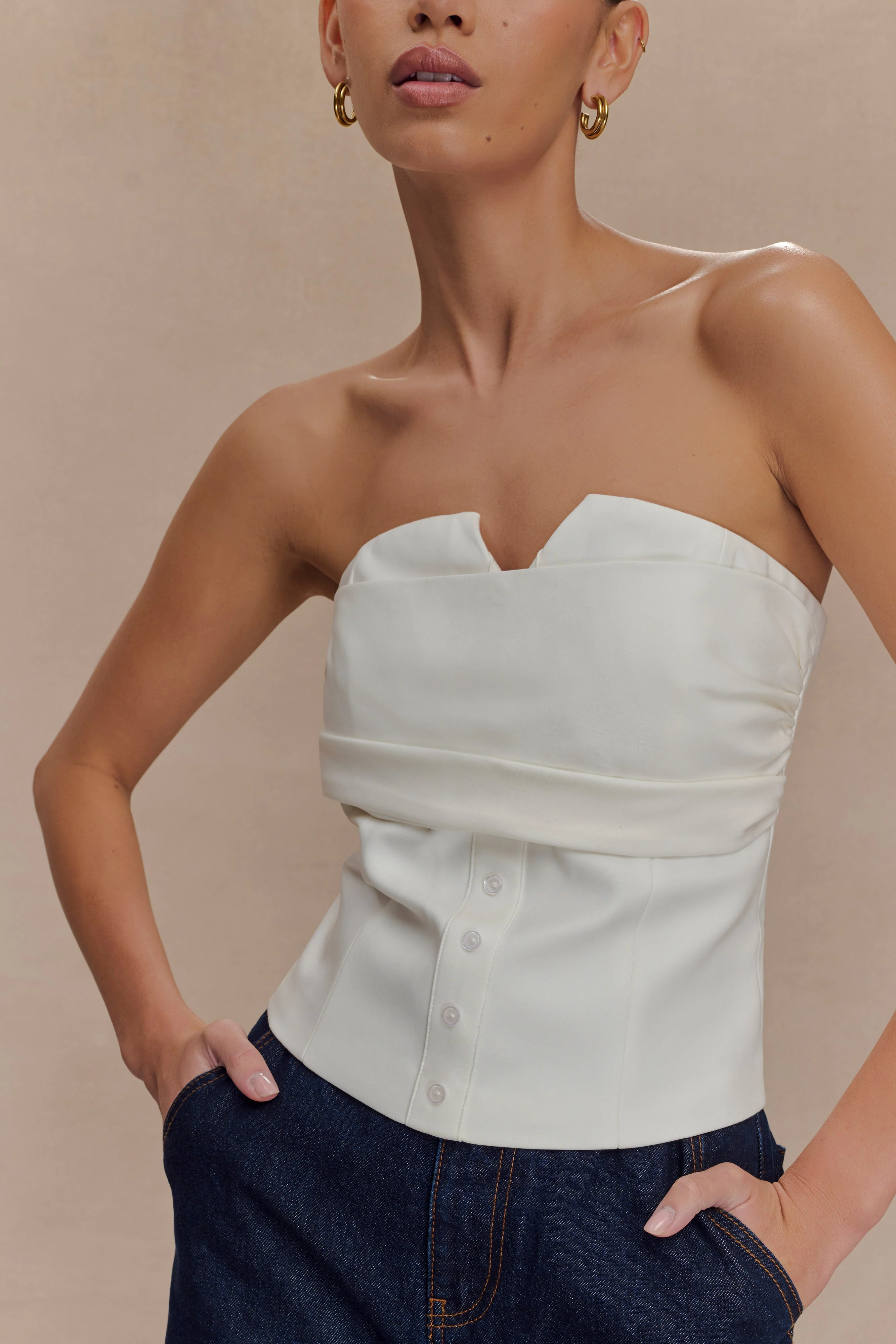 Zillah Strapless Cotton Top - White - Image 3