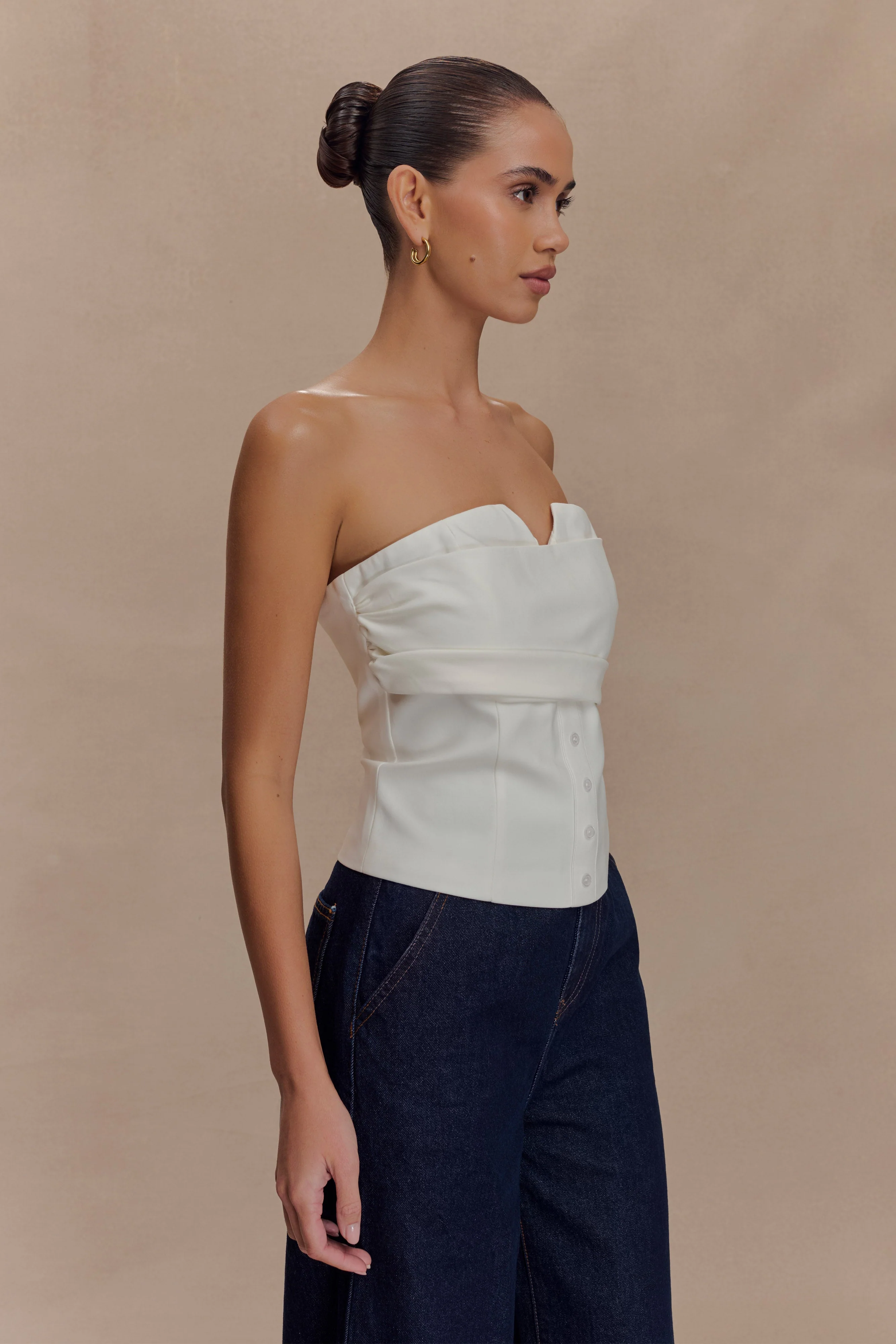 Zillah Strapless Cotton Top - White - Image 4
