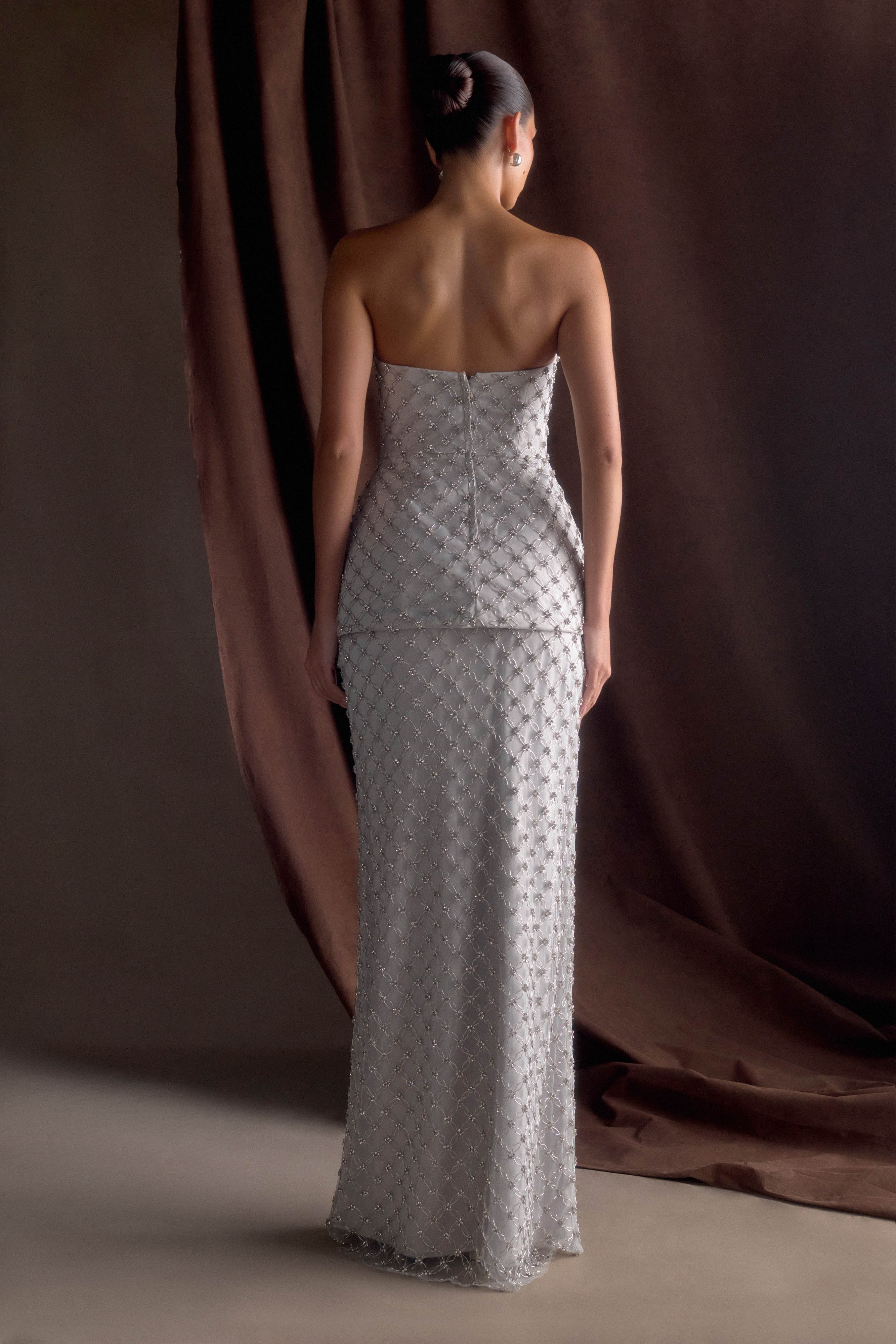 Zuri Hand Beaded Embellished Maxi Skirt - Silver - Image 2